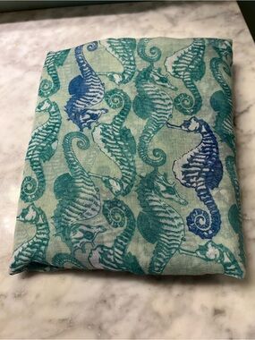 chic Seahorse Linen Pillow Cover - Teal & Blue